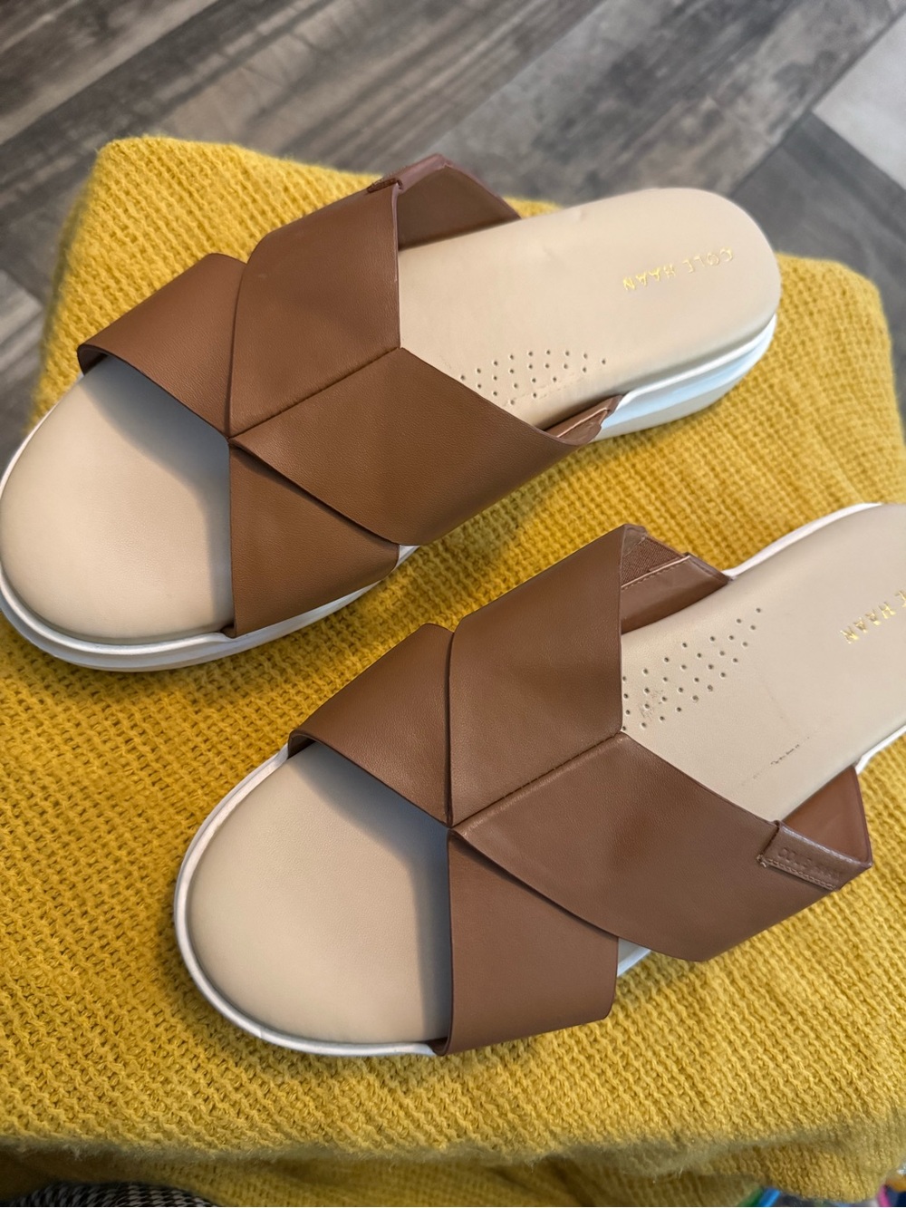 Cole Haan Tan Braided Crossover Slide Sandals